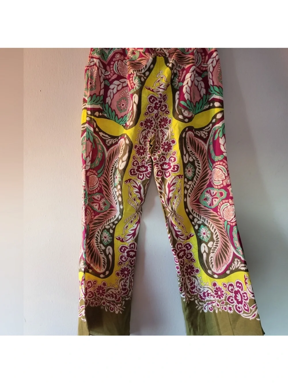 Zara Multicolor boho maximalist print linen blend pants XL